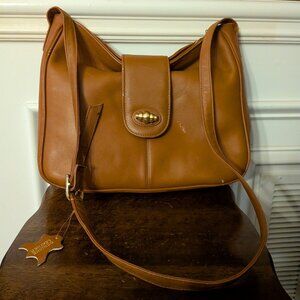 Etra Inc Brown Leather Shoulder Bag Metal Magnetic Clasp And Zipper As Is